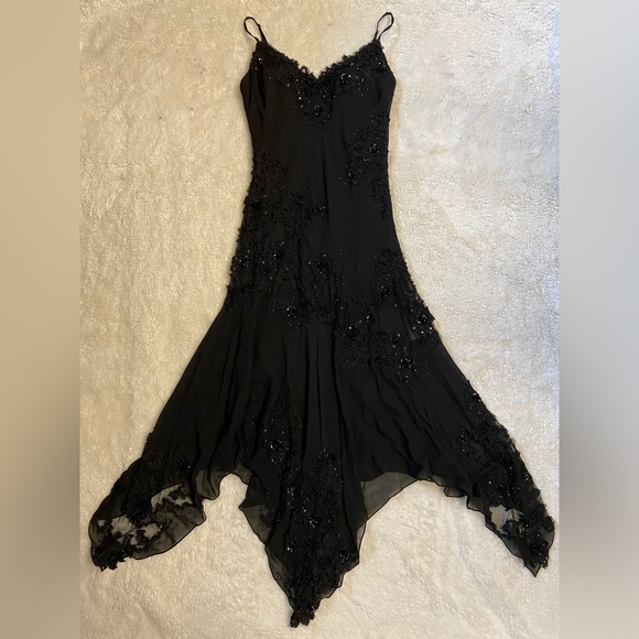 Vintage 90’s Y2K Silk Dress Beaded Dress Fairy Prom Black Silk Slip Whimsy goth - Picture 6 of 17